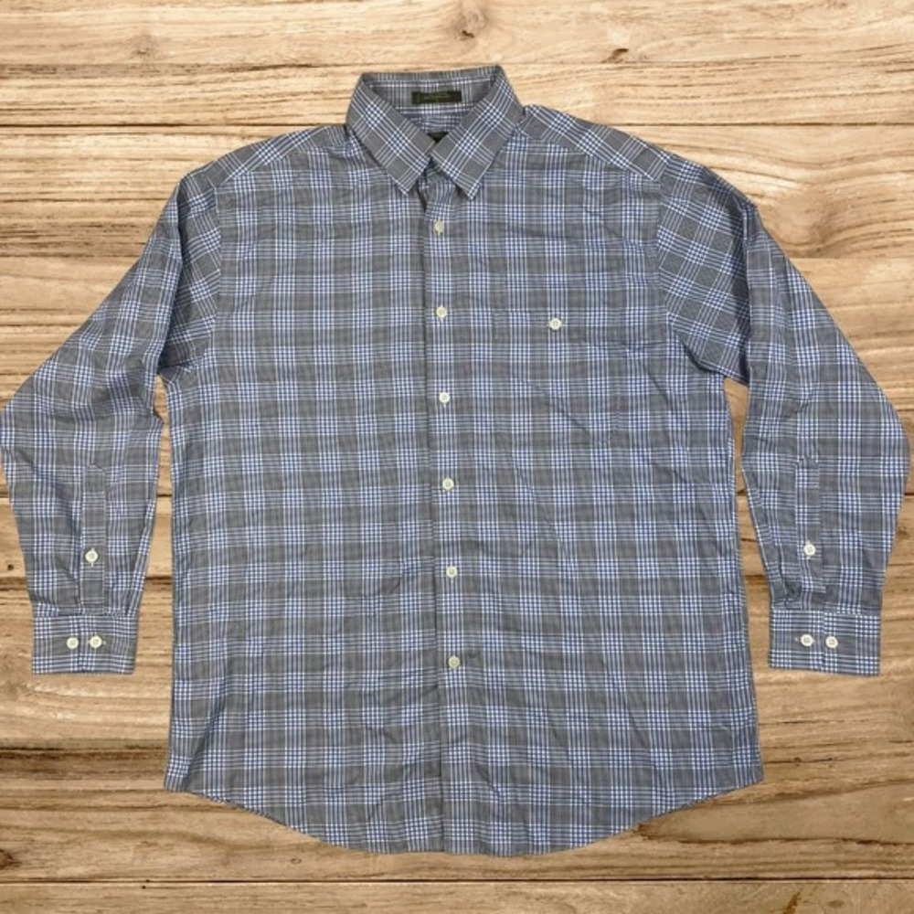 Orvis Signature Collection Mens Large Blue Glen Plaid Button‎ Down Cotton Shirt